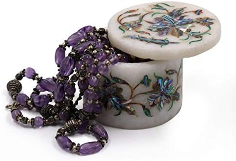 גלריית טאג 'קופסת תכשיטים עגולה בעבודת יד | עבודת שיבוץ אבן יקרה למחצה
